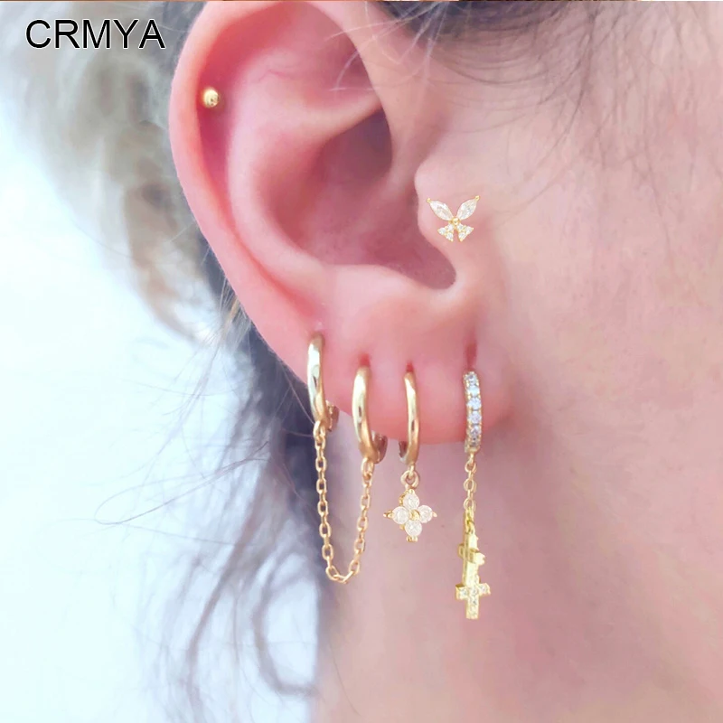 

CRMYA Gold Plated Stud Dangle Earrings for Women Vintage CZ Zircon Piercing Initial Chain Earring 2023 Jewelry Wholesale