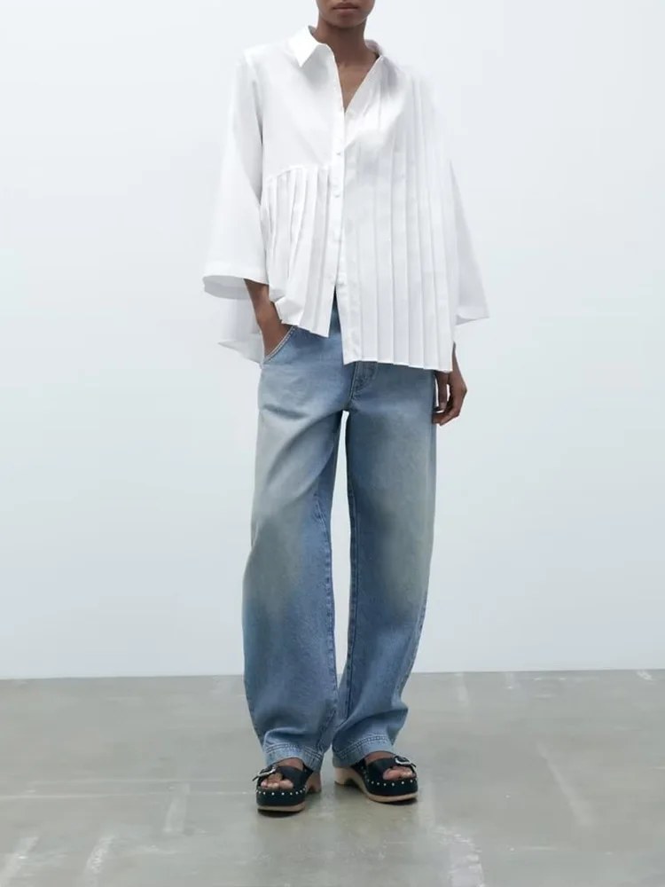 New women's spring and summer white long-sleeved shirt POLO collar all-match office street style asymmetrical pleated shirt
New women's spring and summer white long-sleeved shirt POLO collar all-match office street style asymmetrical pleated shirt