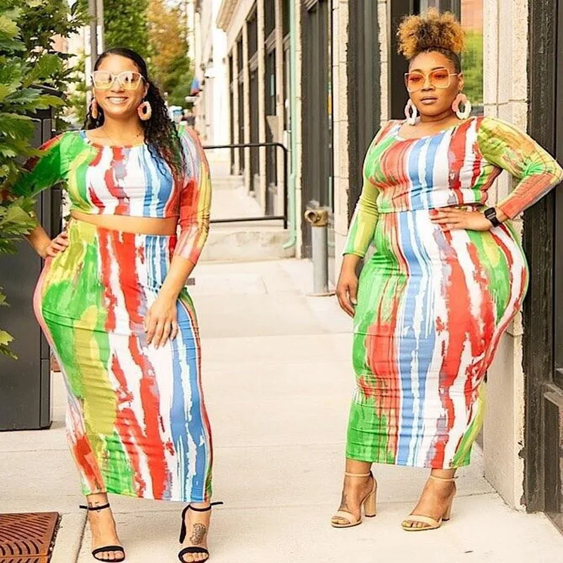 2022 New Colorful Printing Plus Size Women Fashion Sexy Slim Open Belly Skirt Two-piece Suit Tie-Dye O-Neck Dress
2022 New Colorful Printing Plus Size Women Fashion Sexy Slim Open Belly Skirt Two-piece Suit Tie-Dye O-Neck Dress