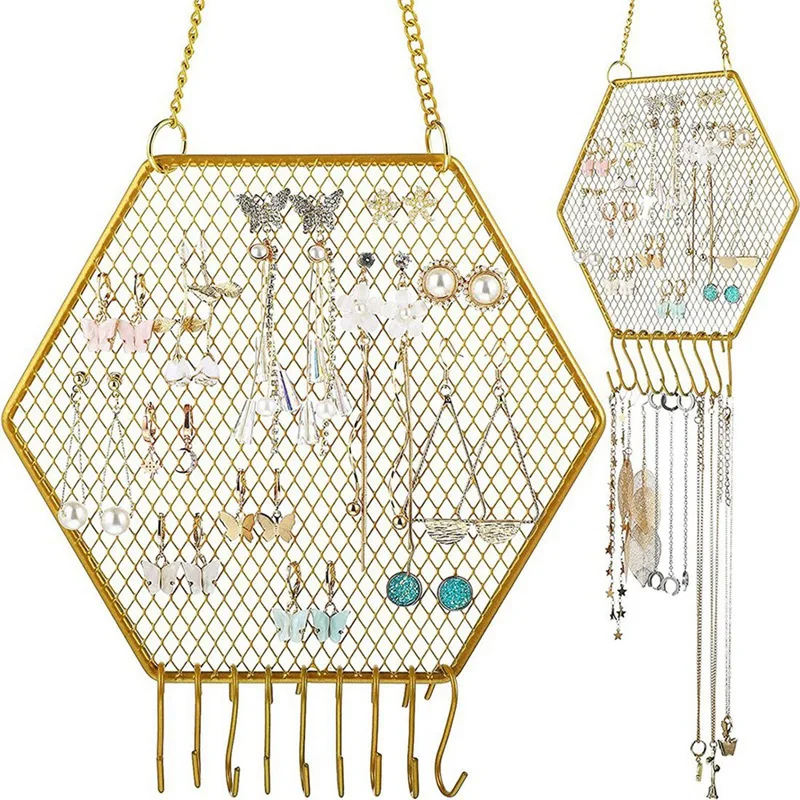 2 Pcs Earring Wall Holder Wall Mounted Earring Organizer Hanging Hexagon Earring Stand Decorative Diamond Grid Shape
2 Pcs Earring Wall Holder Wall Mounted Earring Organizer Hanging Hexagon Earring Stand Decorative Diamond Grid Shape