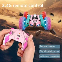 2.4GHz RC Double Side Stunt Shifting Racer Car 4 Wheels Rotation Vehicle with LED Light High Speed Electronic Truck Toy Gifts
