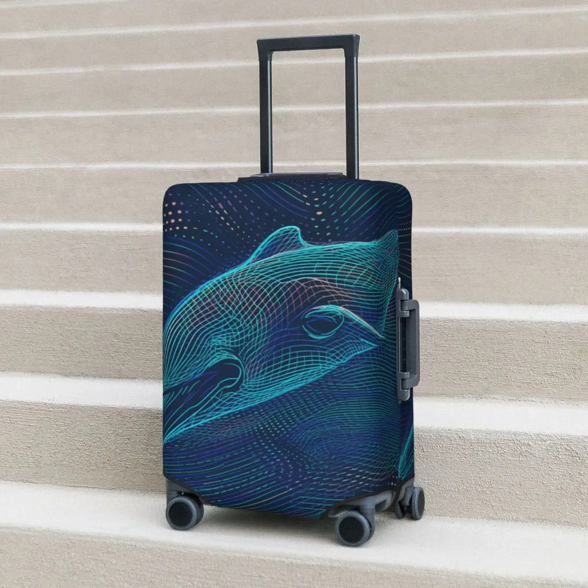 

Dolphin Suitcase Cover Portraits Psychedelic Lines Strectch Travel Protector Luggage Accesories Holiday