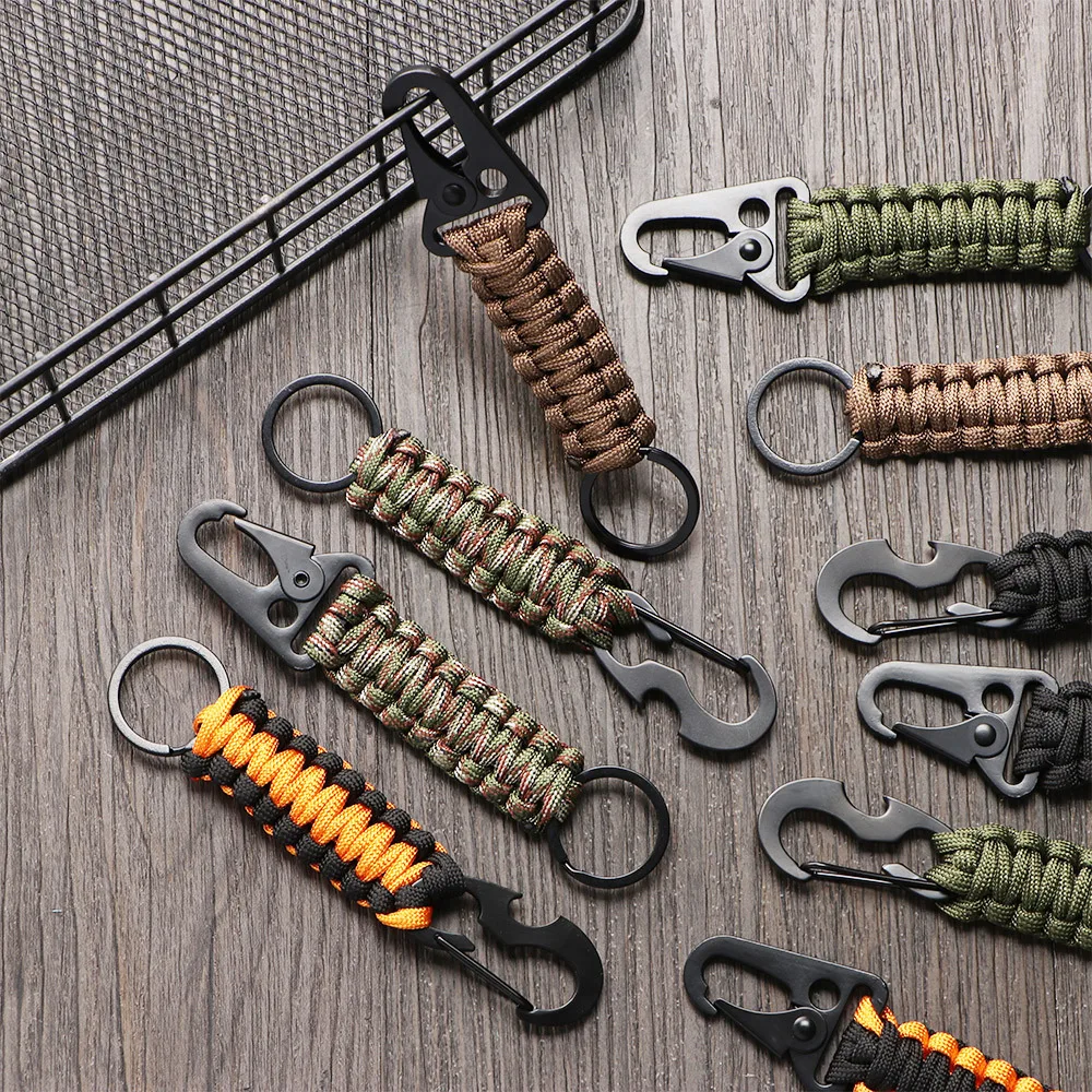 

Outdoor Keychain Ring Camping Carabiner Military Paracord Cord Rope Camping Survival Kit Emergency Knot Bottle Opener Tools
