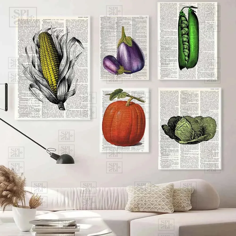Plant and Vegetable Canvas Painting Vintage Dictionary Eggplant Radish Wall Art Pictures for Living Room Home Decoration Picture
Plant and Vegetable Canvas Painting Vintage Dictionary Eggplant Radish Wall Art Pictures for Living Room Home Decoration Picture