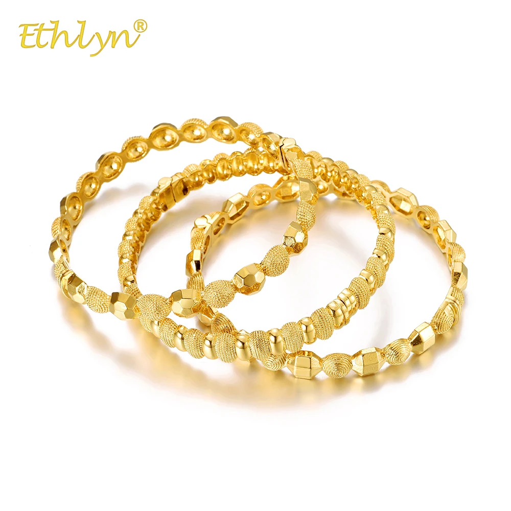 

Ethlyn Indian Bride Jewelry Gold Color Openable Women Copper Wedding Bangles Bracelets Fancy Gifts （3pcs/Lot）