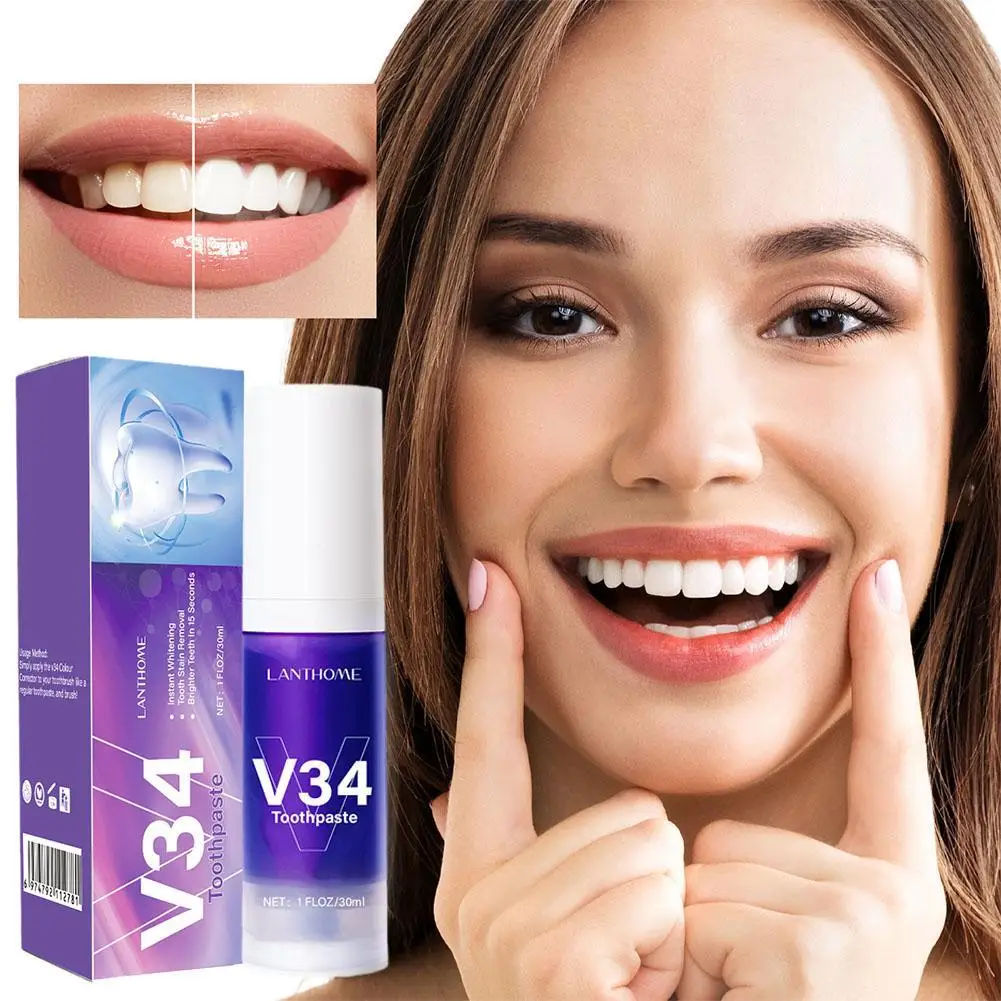 

Sdotter 1pc V34 Purple Tone Brightening Toothpaste Whitening Teeth Whitening To Remove Tartar Yellow Stains Dazzling Cleaning Sm