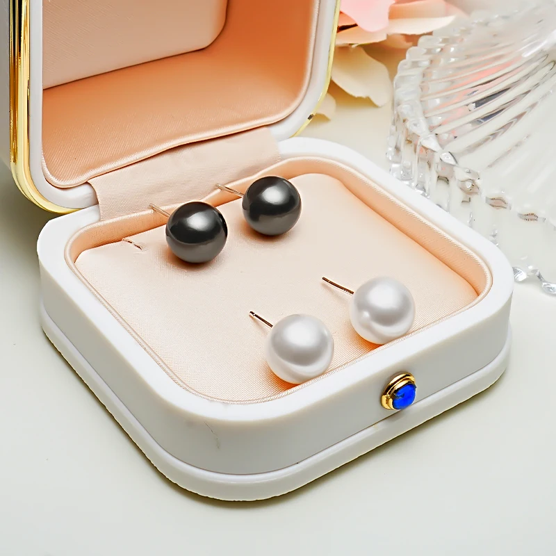 Новые жемчужные серьги 10 мм с серебряной иглой, инкрустированные светильник Роскошные серьги, универсальный и элегантный стиль