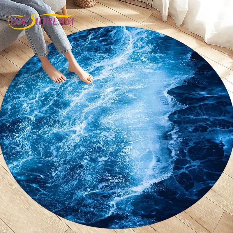 

Cobblestone Beach Sand Ocean View Area Rug,Round Carpet Rug for Living Room Bedroom Chair Decoration Soft Anti-slip Floor Mat