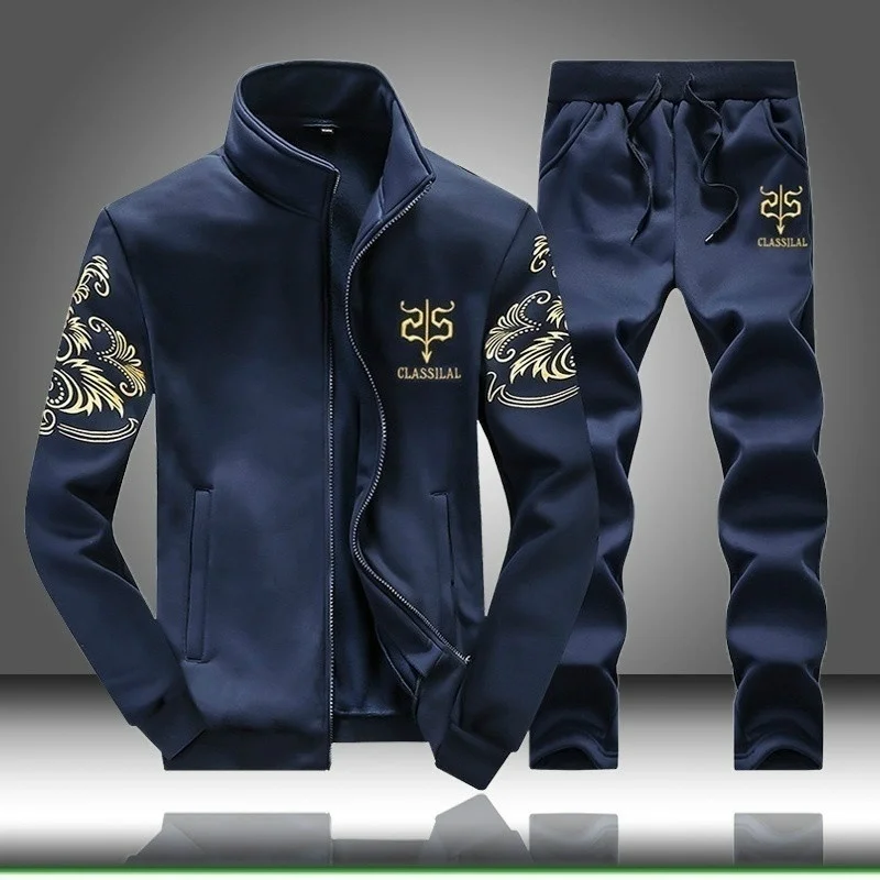

2022 Men's Sportwear Suit Sweatshirt Tracksuit Without Hoodie Men Casual Active Suit Zipper Outwear 2PC Jacket+Pants Sets