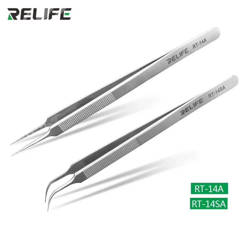 

RELIFE RT-14A RT-14SA Precision CellPhone Repair Tweezers Anti-static Anti-slip Clips High Toughness Fine Tips Picking Tools