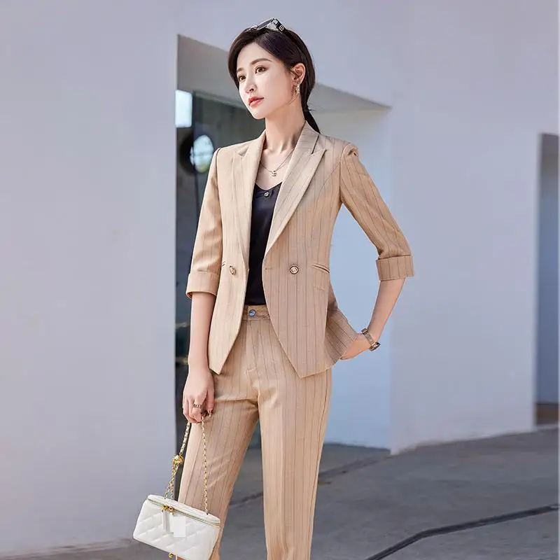 2022 Spring Summer Fashion Womens Suits Blazer With Pants Workplace Double Breasted Pockets Striped Office Lady Clothes
2022 Spring Summer Fashion Womens Suits Blazer With Pants Workplace Double Breasted Pockets Striped Office Lady Clothes