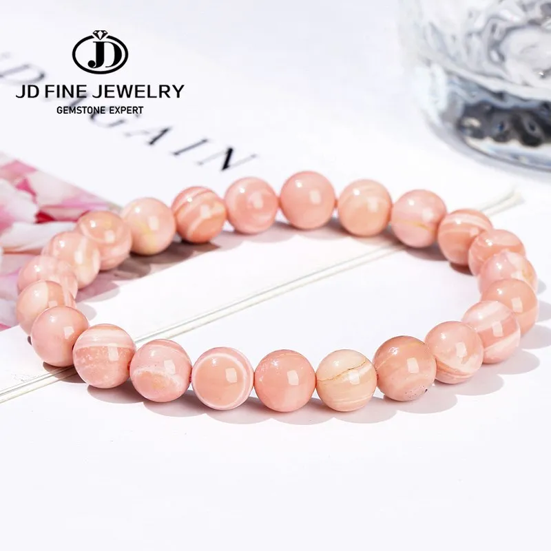 

Браслет из натурального камня JD с розовым опалом и бусинами, женский модный браслет из натуральных круглых драгоценных камней, энергетические Стрейчевые браслеты, ювелирные изделия