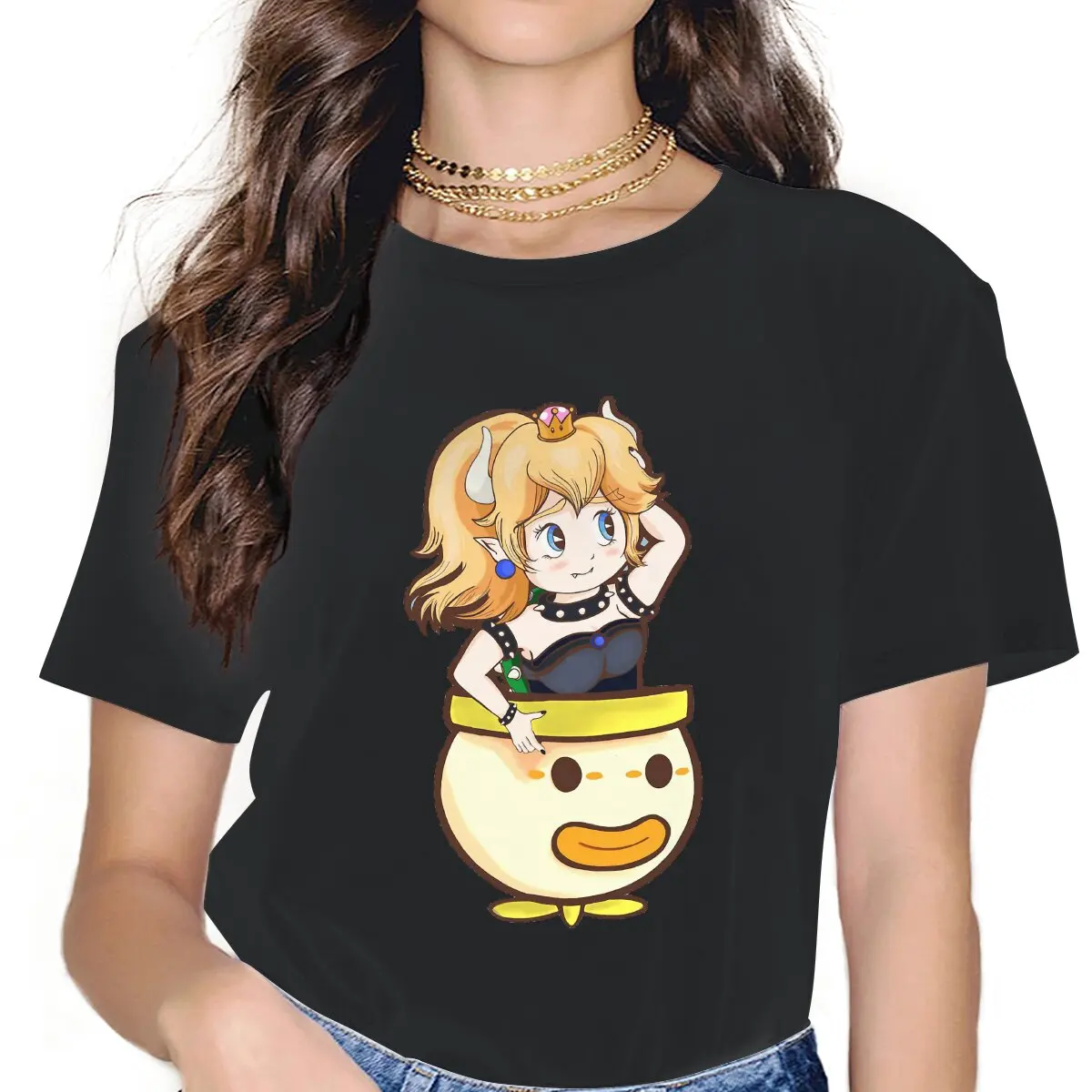 

Cute Bowsette Flying Female Shirts Princess Peach Loose Vintage Women Clothes Harajuku Casual Feminine Blusas