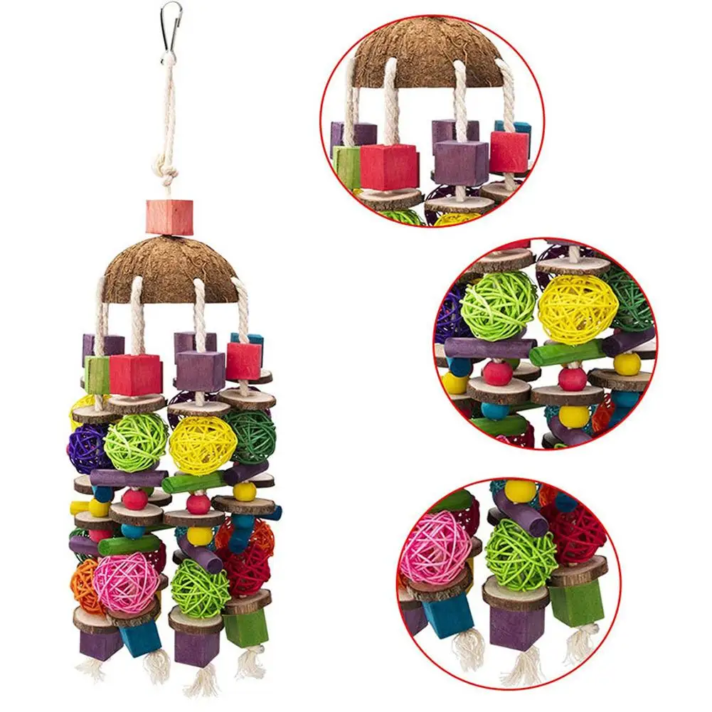 Parrot Hanging Chewing Toy Colorful Wooden Coconut Shell Rattan Ball Bird Cage Accessories For Relieve Boredom
Parrot Hanging Chewing Toy Colorful Wooden Coconut Shell Rattan Ball Bird Cage Accessories For Relieve Boredom