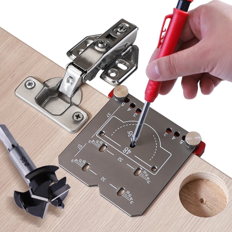 35mm Hinge Punching Locator Adjustable Edge Distance Mark Hinge Hole Positioning Plate Hinge Opening Auxiliary Tool
35mm Hinge Punching Locator Adjustable Edge Distance Mark Hinge Hole Positioning Plate Hinge Opening Auxiliary Tool