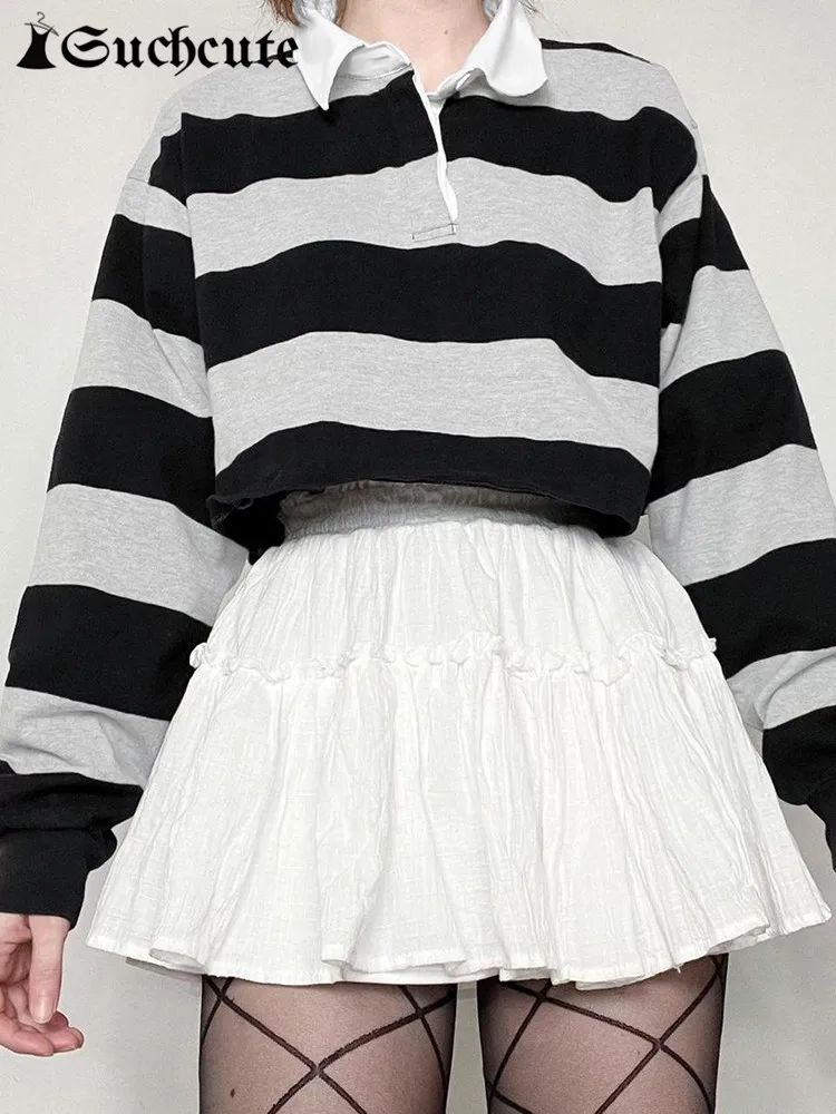 SUCHCUTE Preppy Style Stripe Print Crop Sweatshirt Vintage Wide Long Sleeve Casual Pullovers Streetwear Oversize Grey Clothes
SUCHCUTE Preppy Style Stripe Print Crop Sweatshirt Vintage Wide Long Sleeve Casual Pullovers Streetwear Oversize Grey Clothes
