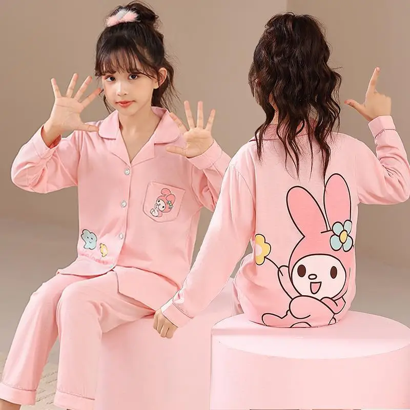Детская Пижама Sanrio Kawaii My Melody Cinnamoroll Kuromi из чистого хлопка с длинными рукавами на весну осень женский комплект домашней одежды
Детская Пижама Sanrio Kawaii My Melody Cinnamoroll Kuromi из чистого хлопка с длинными рукавами на весну осень женский комплект домашней одежды