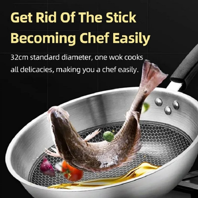 Honeycomb Handmade Stainless Steel Wok Set Nonstick Skillet Thick Wok Frying Pan Non-Stick Non Rusting Gas/Induction Cooker Pan
Honeycomb Handmade Stainless Steel Wok Set Nonstick Skillet Thick Wok Frying Pan Non-Stick Non Rusting Gas/Induction Cooker Pan