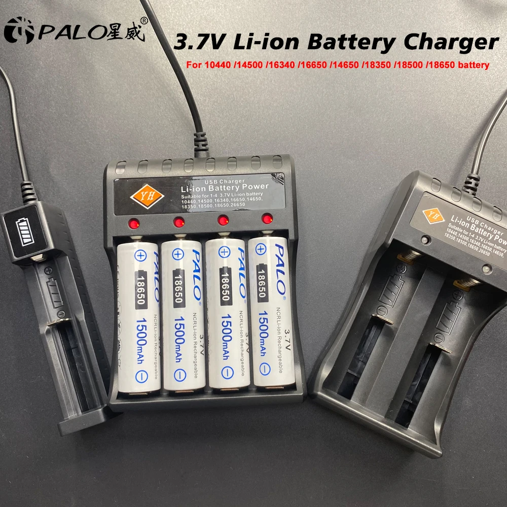 

PALO 1/2/4 Slots 18650 Charger Li-ion Battery USB Independent Charging Portable 18650 18500 16340 14500 26650 Battery Charger