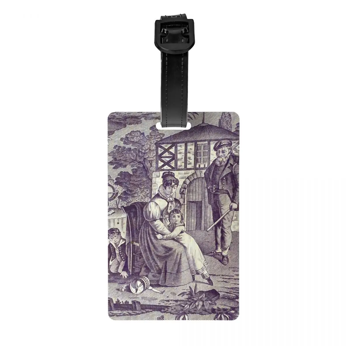 

French Toile De Jouy Navy Blue Motif Pattern Luggage Tag Custom Traditional France Art Baggage Tags Privacy Cover Name ID Card