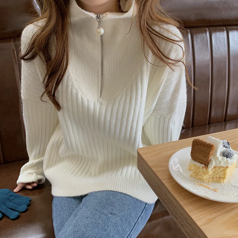 Winter Women's Solid Color Sweater Temperament Zipper Half High Neck Knitwear Women's Loose Inside Long Sleeve Pullover Sweater
Winter Women's Solid Color Sweater Temperament Zipper Half High Neck Knitwear Women's Loose Inside Long Sleeve Pullover Sweater