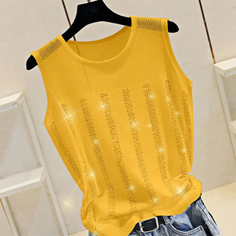 2022 New Woherb Summer Ice Silk Summer Lady Thin Knitted Vest Women Casual Tank Top Modis Sequined Beading Mesh Shirt Yellow
2022 New Woherb Summer Ice Silk Summer Lady Thin Knitted Vest Women Casual Tank Top Modis Sequined Beading Mesh Shirt Yellow