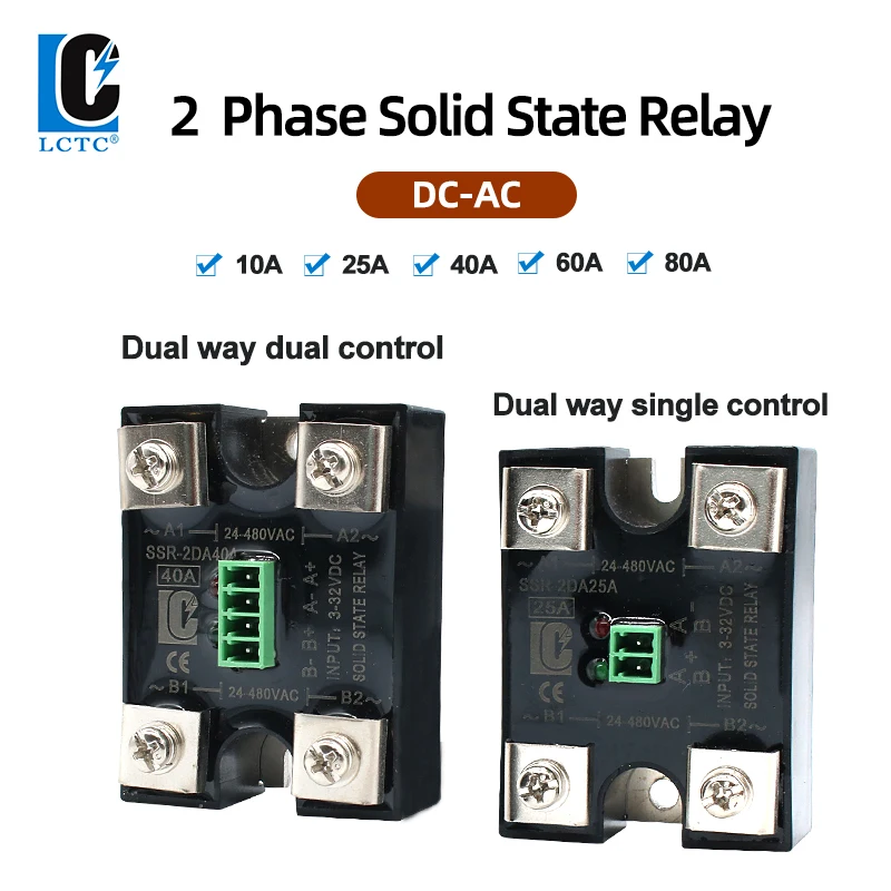 

SSR-2DA10A 25A 40A Dc control Ac Dual Control Dual / Single Output Control Single Phase Solid State Relay
