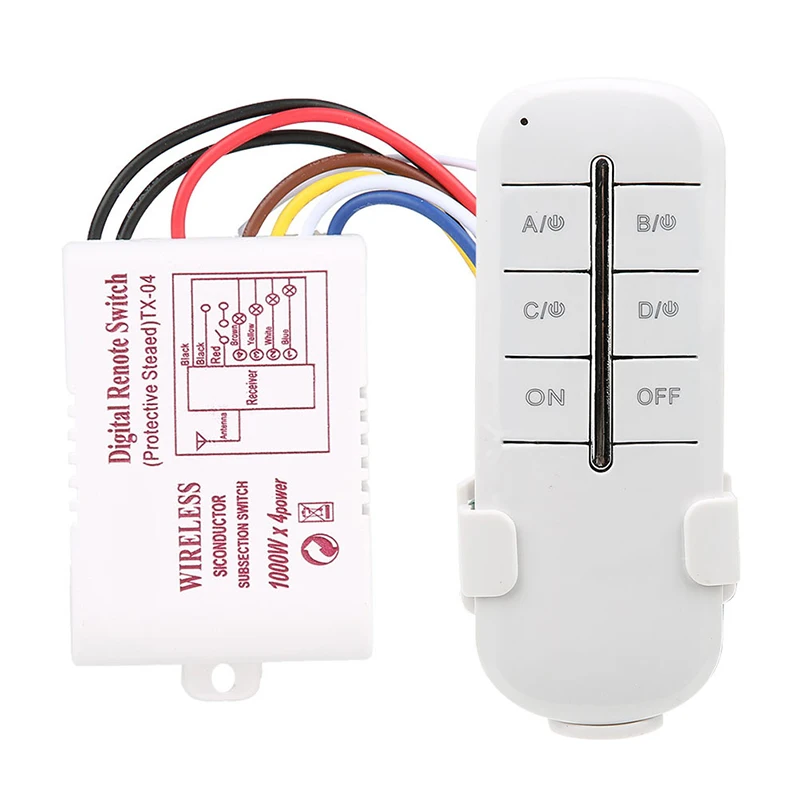 4 Way Wireless ON/OFF Lamp Remote Control Switch Receiver Transmitter New Stable Signal Receiving, 8 Wires To Hook Up
4 Way Wireless ON/OFF Lamp Remote Control Switch Receiver Transmitter New Stable Signal Receiving, 8 Wires To Hook Up
