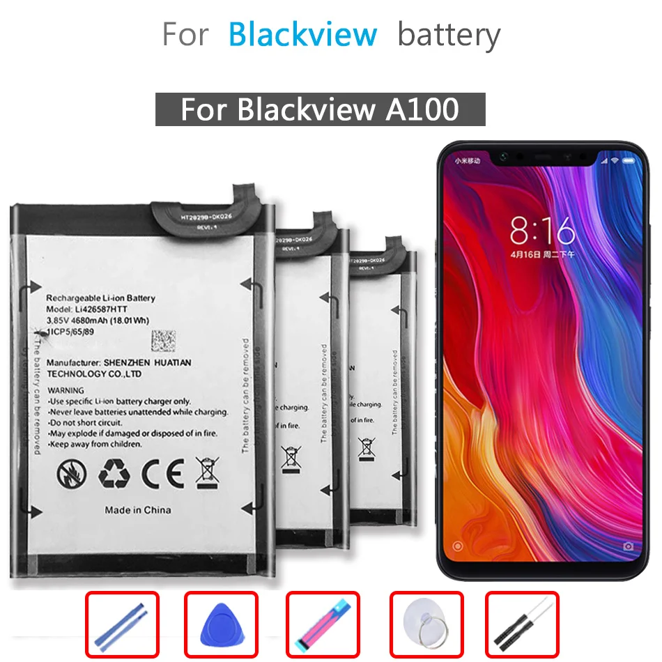 Battery Li426587HTT (A100) 4680mah For Blackview A100 Mobile Phone Batteria + free tools
Battery Li426587HTT (A100) 4680mah For Blackview A100 Mobile Phone Batteria + free tools