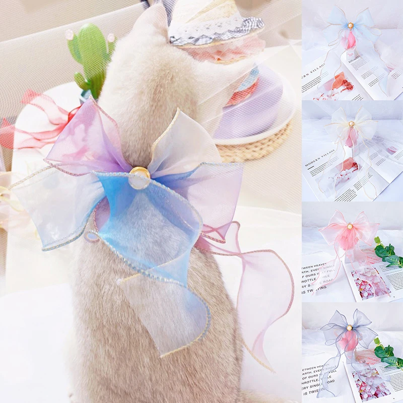 Cat Pearl Satin Ribbon Collar Dog Bowknot Necklace Pet Bows Gradient Collar Fairy Head Decor Adjustable Cat Accessories
Cat Pearl Satin Ribbon Collar Dog Bowknot Necklace Pet Bows Gradient Collar Fairy Head Decor Adjustable Cat Accessories