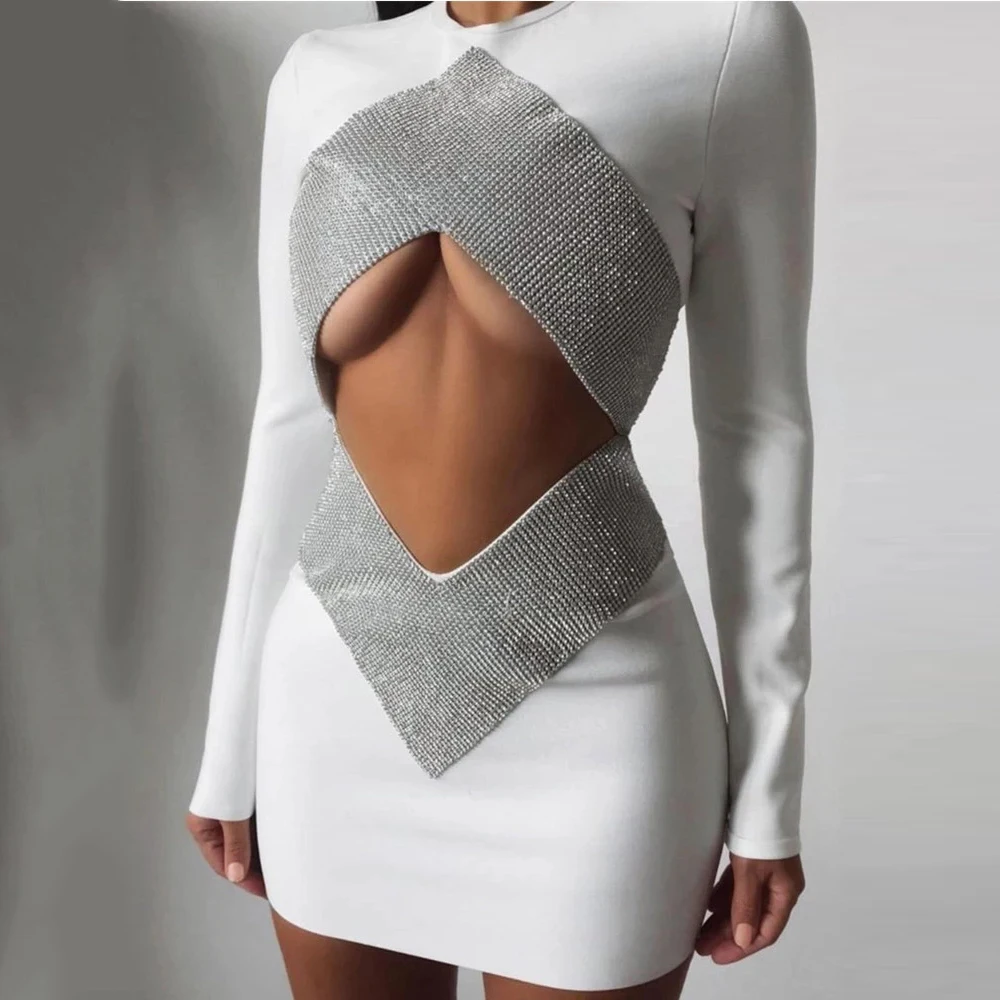 2022 Diamond White Mini Tight Bandage Dress Fall New Women's Sexy Long Sleeve Hollow Crystal Elegant Evening Dress
2022 Diamond White Mini Tight Bandage Dress Fall New Women's Sexy Long Sleeve Hollow Crystal Elegant Evening Dress
