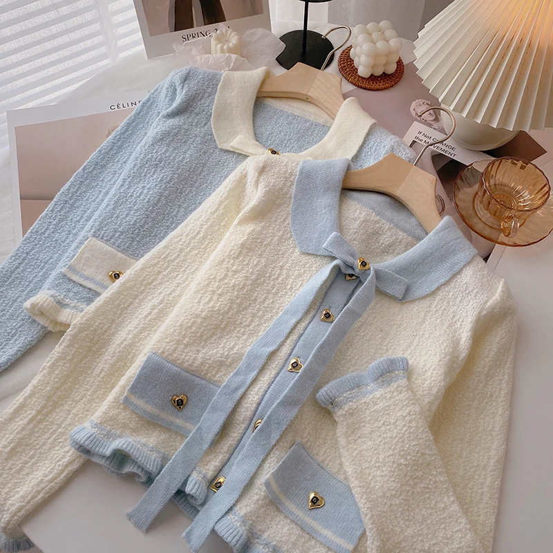 Knitted Sweet Cardigans For Women Elegant Patchwork O-Neck Tops Single Breasted Butterfly Drawstring Woman Cardigan Dropshiping
Knitted Sweet Cardigans For Women Elegant Patchwork O-Neck Tops Single Breasted Butterfly Drawstring Woman Cardigan Dropshiping