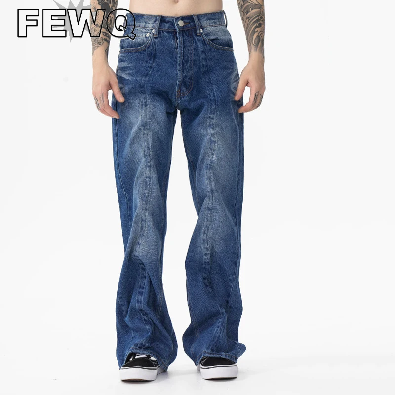 

FEWQ Bell Bottoms Men's Jeans High Street 2023 Spring Fashion New Male Pant Straight Gradient Color Casual Denim Trousers 24B633