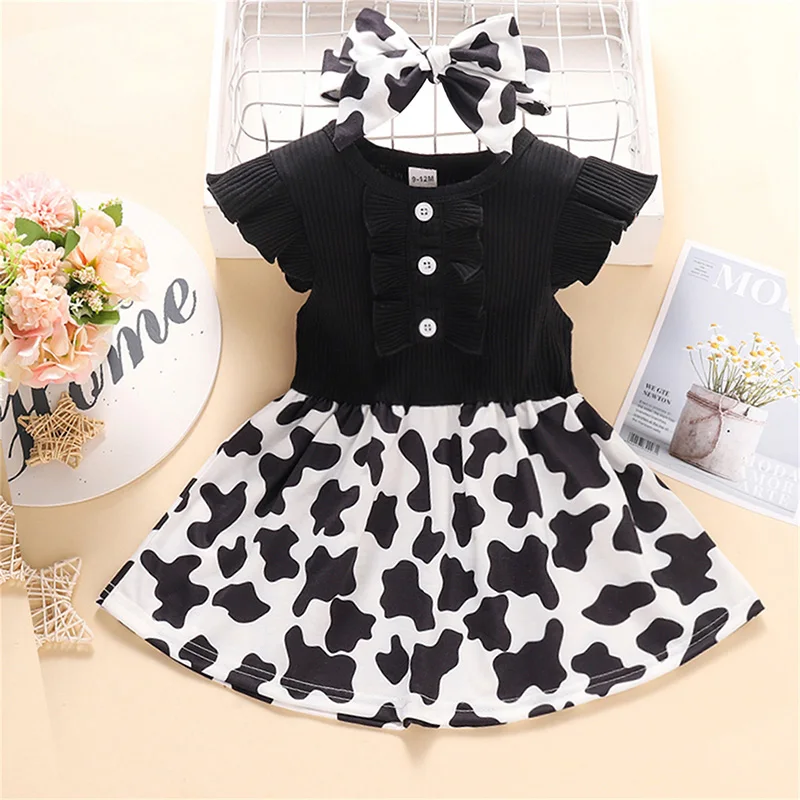 Baby Girl\u2019s Fly Sleeve Romper/dress Cartoon Cow Pattern Skirt Hem Stitching Jumpsuits or Dress with Headband
Baby Girl\u2019s Fly Sleeve Romper/dress Cartoon Cow Pattern Skirt Hem Stitching Jumpsuits or Dress with Headband