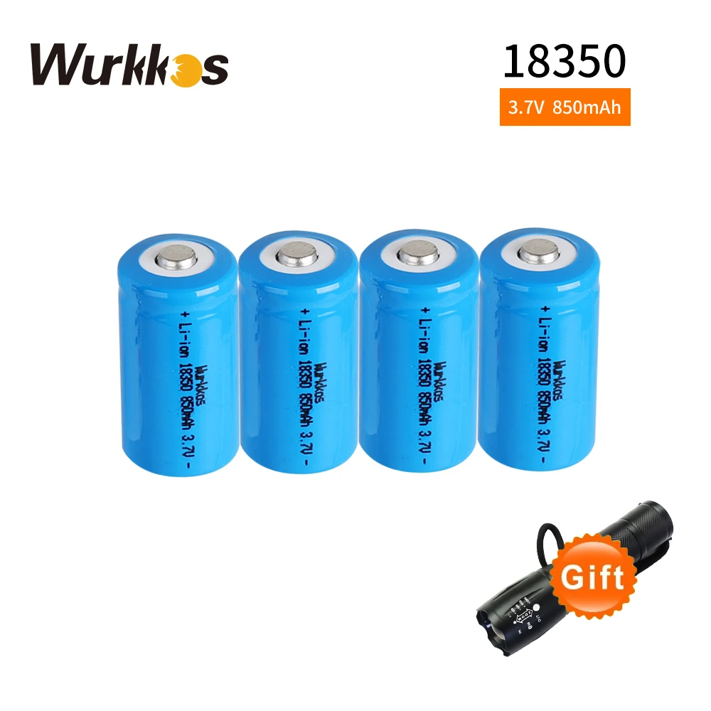 

Wurkkos 2PCS 18350 Battery 3.7V 850 Mah High Drain Discharge for HD15/FC11 Short Tube Rechargeable Battery Flashlight as Gift
