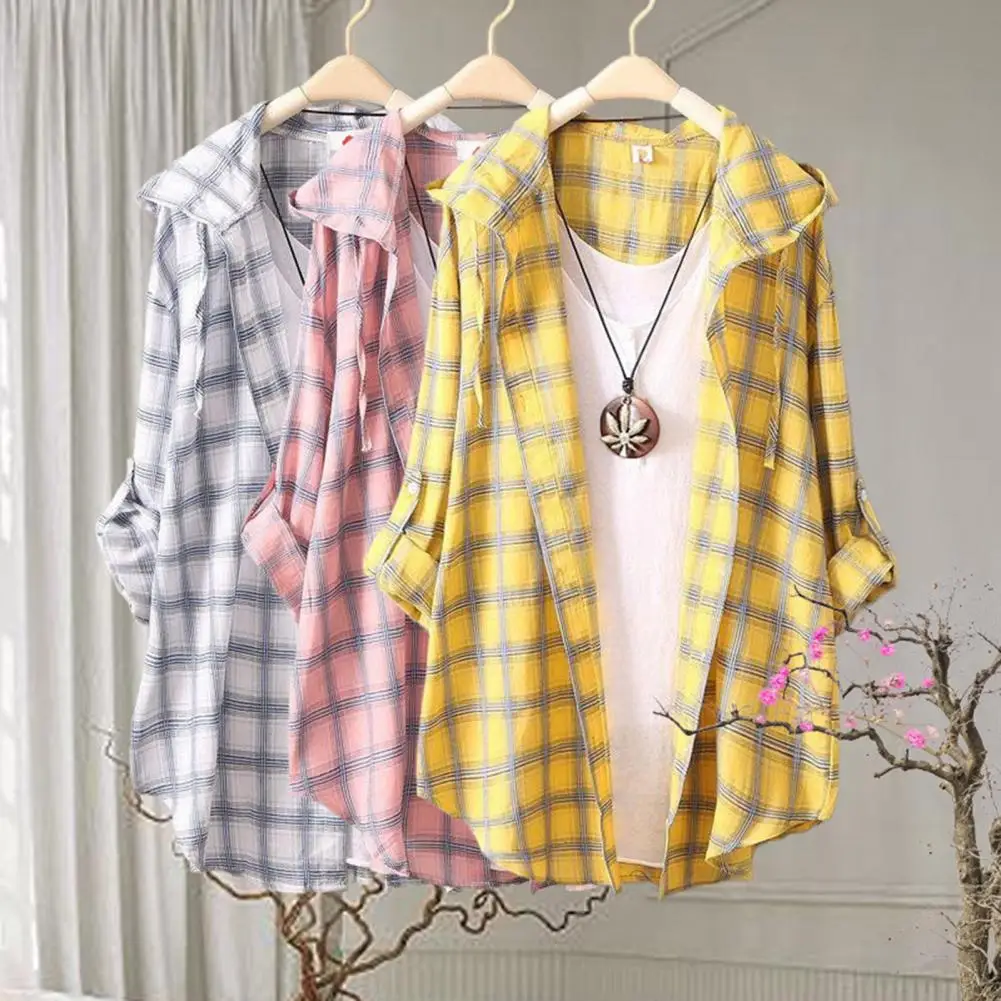 Drawstring Wear Resistant Roll-up Sleeve Casual Loose Plaid Print Beach Cardigan Sunscreen Shirt for Holiday
Drawstring Wear Resistant Roll-up Sleeve Casual Loose Plaid Print Beach Cardigan Sunscreen Shirt for Holiday