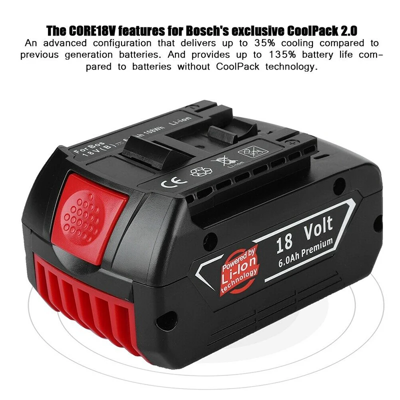 18V 6.0A Lithium Ion Rechargeable Battery for Bosch 6000mah Spare Power Tools Portable Replacement Indicator BAT609
18V 6.0A Lithium Ion Rechargeable Battery for Bosch 6000mah Spare Power Tools Portable Replacement Indicator BAT609
