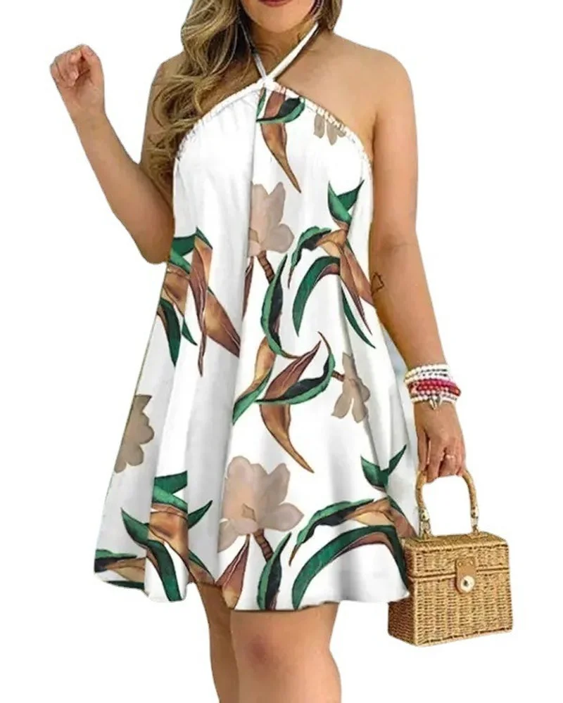 Sexy Halter Neck Flower Patchwork Printing Mini Dress Sleeveless Beach Casual Summer Dresses Woman 2022 Oversized Loose Tunics
Sexy Halter Neck Flower Patchwork Printing Mini Dress Sleeveless Beach Casual Summer Dresses Woman 2022 Oversized Loose Tunics