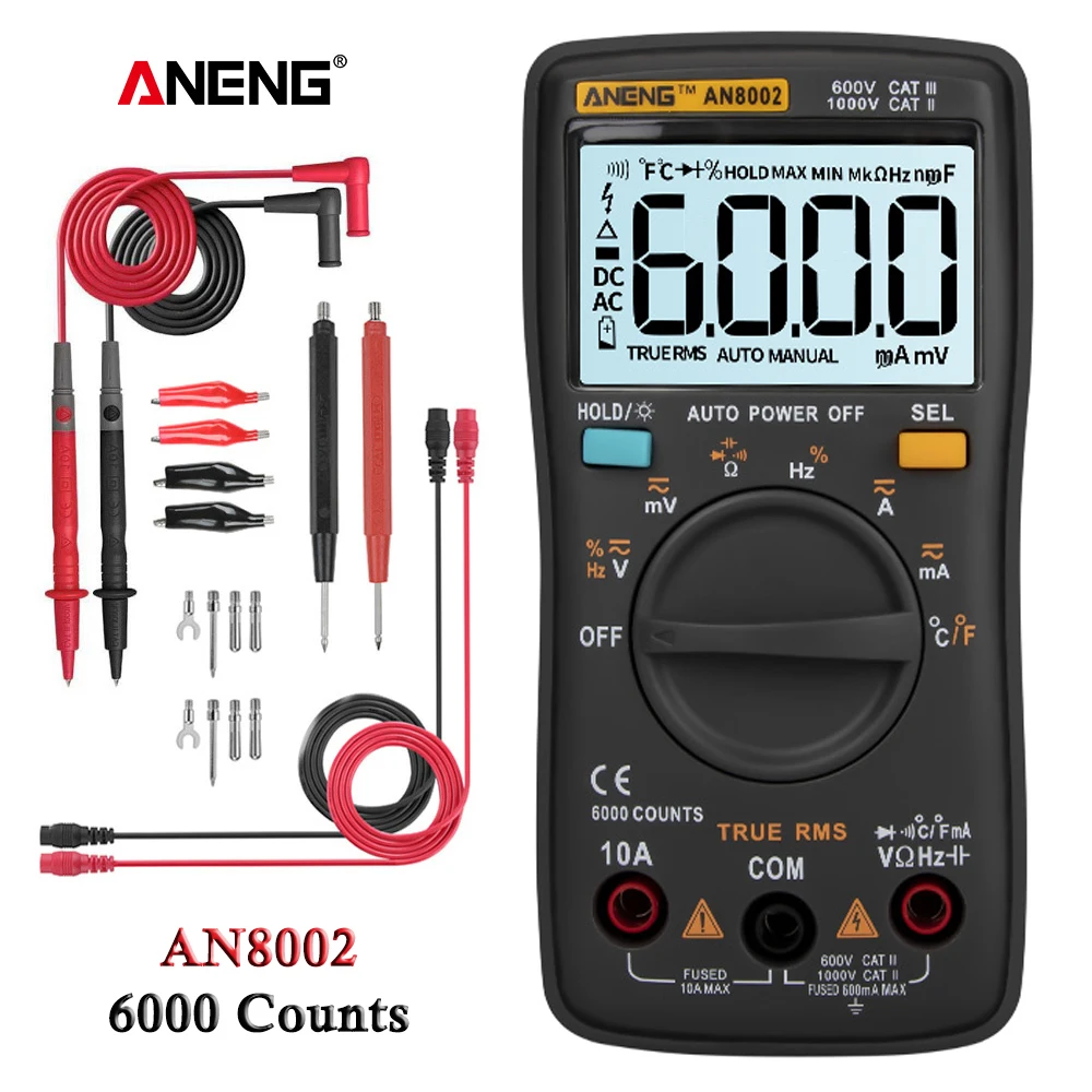 AN8002 Digital Multimeter 6000 Counts Digital Multimeter Profesional Capacitor Tester Esrmeter Richmeters Inductance Meter
AN8002 Digital Multimeter 6000 Counts Digital Multimeter Profesional Capacitor Tester Esrmeter Richmeters Inductance Meter