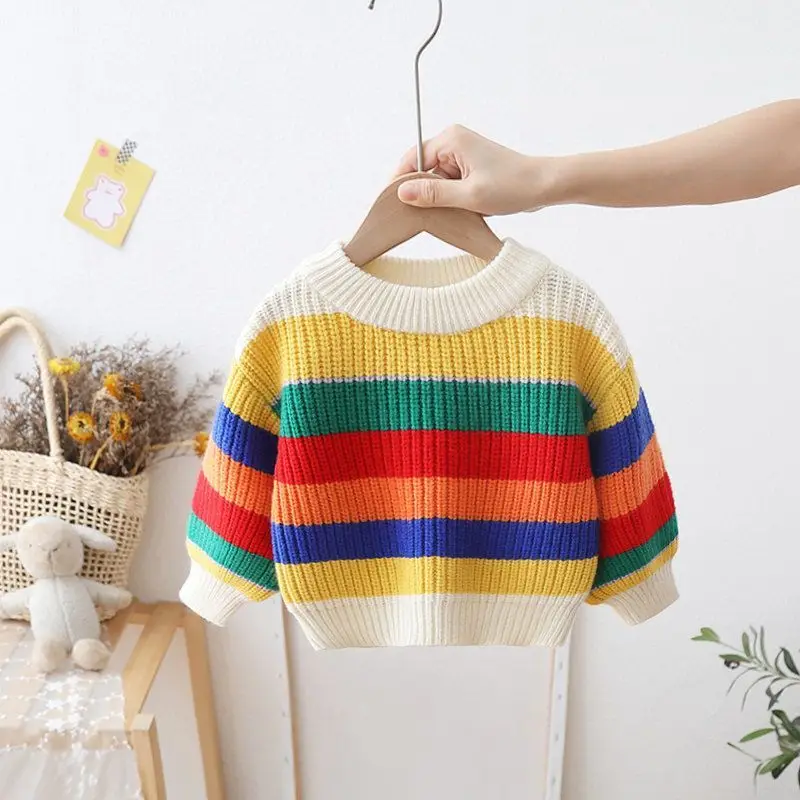 Boys and Girls' Pullover Sweater 2023 Autumn/Winter Thickened Children's Baby Knitwear Korean Loose Rainbow Stripe Top
Boys and Girls' Pullover Sweater 2023 Autumn/Winter Thickened Children's Baby Knitwear Korean Loose Rainbow Stripe Top