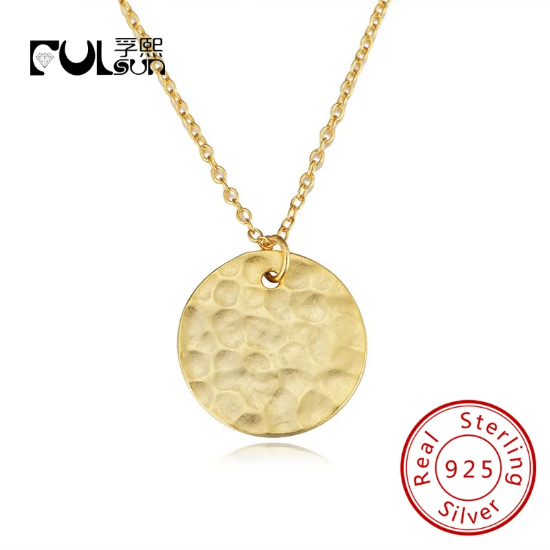 

wholesale 925 sterling silver hammered gold disc necklace