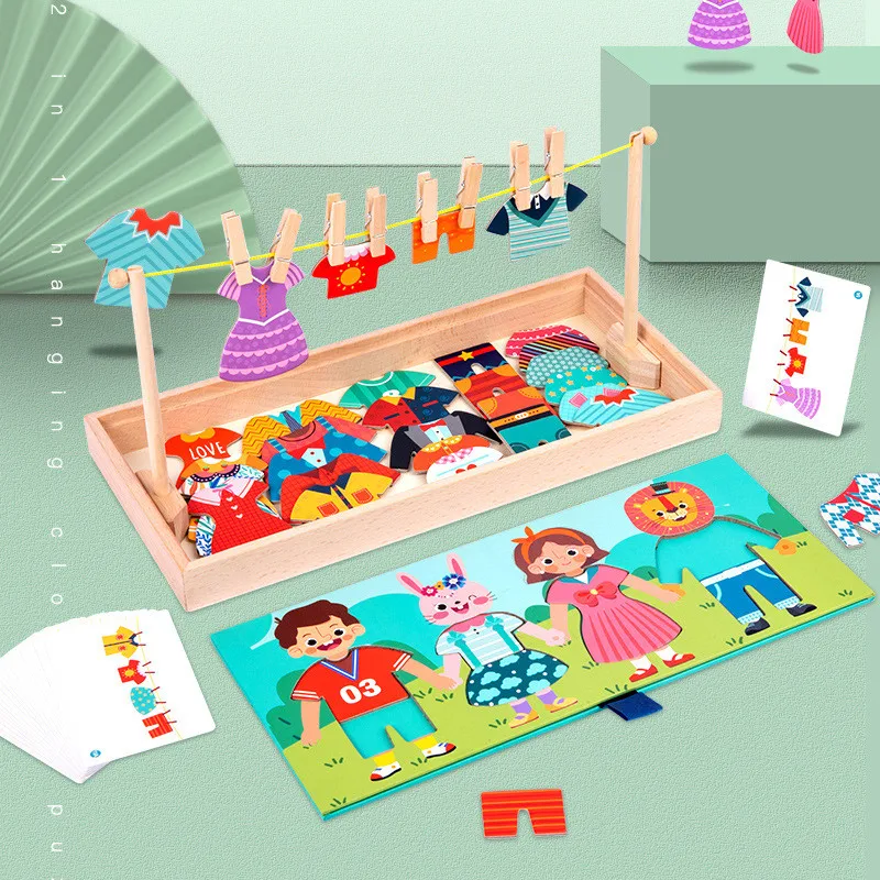 Kids Montessori Wooden Clothes Drying Dressup Puzzle Jigsaw Board Game Parent-child Interactive Matching Sorting Learning Toy
Kids Montessori Wooden Clothes Drying Dressup Puzzle Jigsaw Board Game Parent-child Interactive Matching Sorting Learning Toy