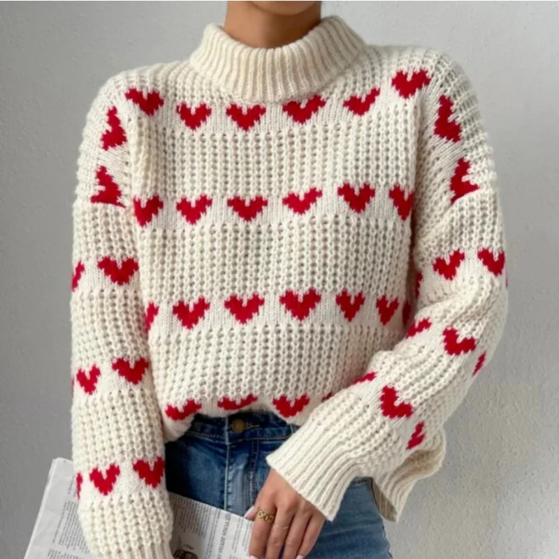 

Женский трикотажный свитер с круглым вырезом и вышивкой в виде сердца, теплые короткие Пуловеры на осень и зиму, модный универсальный плотный Повседневный Топ, новинка, 2023