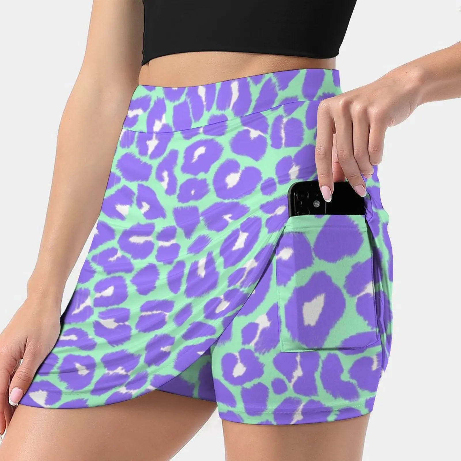 

Leopard Print Pattern In Mint Green , Purple And White Women's skirt Y2K Summer Clothes 2022 Kpop Style Trouser Skirt With