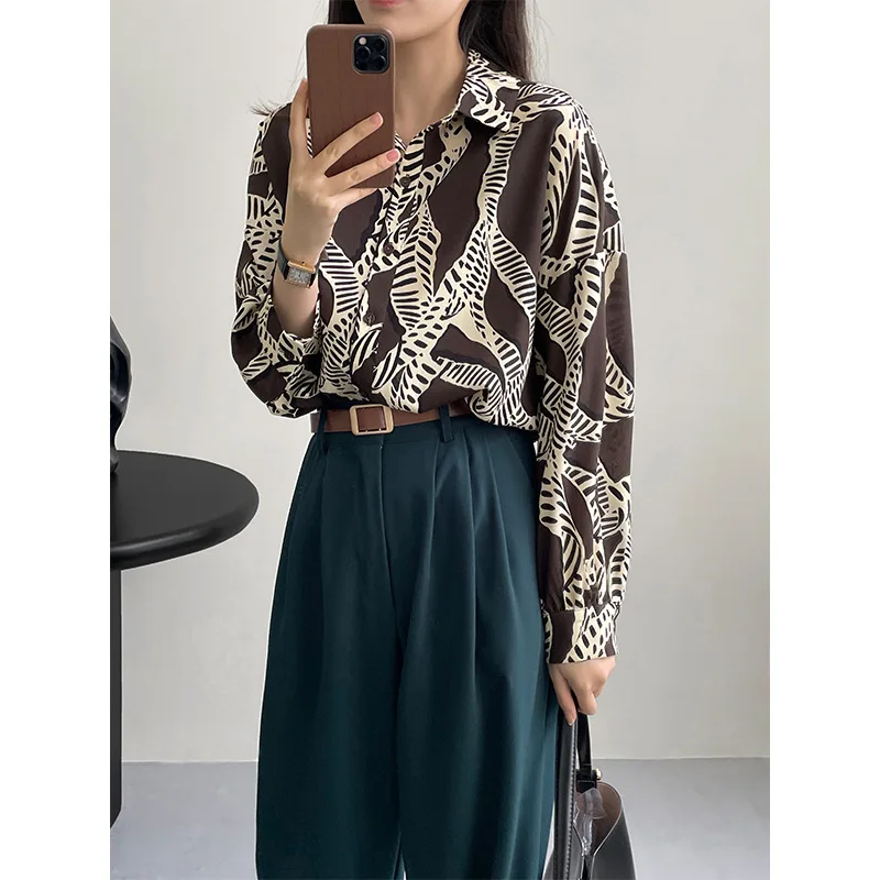 Suninbox Retro Printed Coffee Color Long-sleeved Shirt Women's Stripes 2023 Lazy Design Leisure Party Niche Chic Top Ladies
Suninbox Retro Printed Coffee Color Long-sleeved Shirt Women's Stripes 2023 Lazy Design Leisure Party Niche Chic Top Ladies