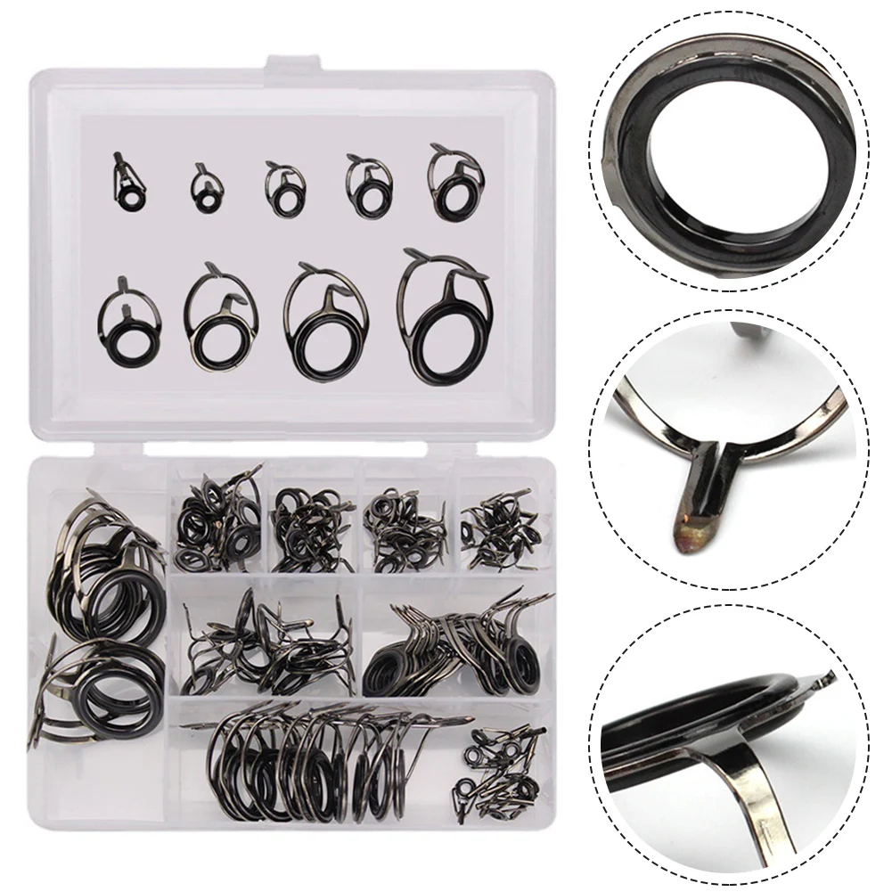 

85Pc Fishing Rod Guide Tip Top Eye Rings Line Repair Kit 6#-30# 9 Size Set Fishing Rod Guides Ceramic Ring Fish Rods Accessories