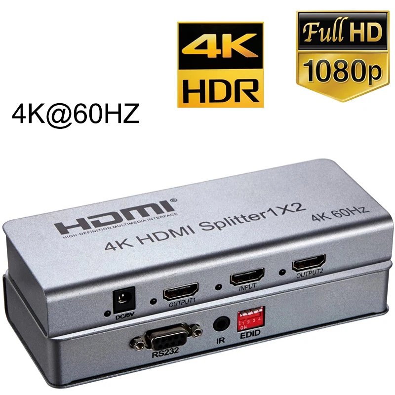 4K 60hz HDMI Splitter HDMI 2.0 3D HDR EDID RS232 HDCP 2.2 Hdmi 1X2 Splitter Video Converter 1 In 2 Out TV Monitor Dual Display 
4K 60hz HDMI Splitter HDMI 2.0 3D HDR EDID RS232 HDCP 2.2 Hdmi 1X2 Splitter Video Converter 1 In 2 Out TV Monitor Dual Display