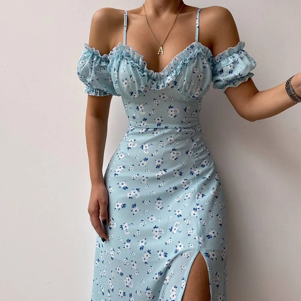 Ruched V-Neck Floral Print Sexy Spaghetti Straps Midi Dress Women Puff Sleeve Bodycon Slit Sundress Party Beach Boho Long Robe
Ruched V-Neck Floral Print Sexy Spaghetti Straps Midi Dress Women Puff Sleeve Bodycon Slit Sundress Party Beach Boho Long Robe