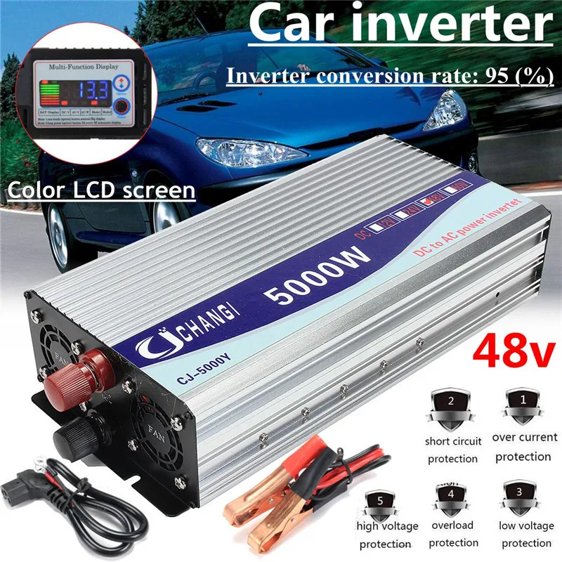 12V/48V Inverter 5000W DC 220V Car Mounted Inverter Improved Sine Wave Power Supply LCD Display Converter Charger Adapter
12V/48V Inverter 5000W DC 220V Car Mounted Inverter Improved Sine Wave Power Supply LCD Display Converter Charger Adapter