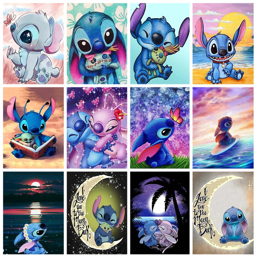 

Disney Diamond Painting Cartoon Lilo and Stitch DIY Full Square Round Mosaic Embroidery Moon Picture Rhinestones Wall Decor